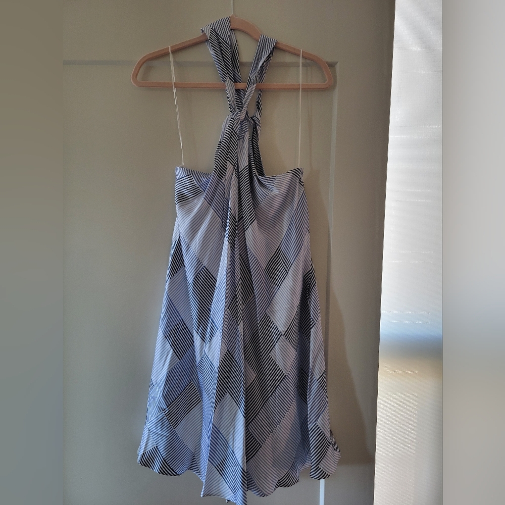 Blue and White Geometric Halter Dress